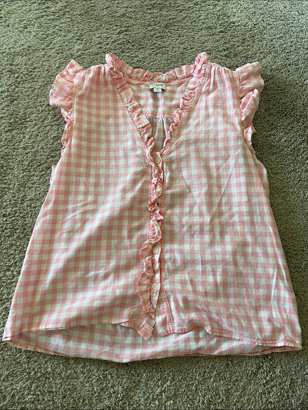 J. Crew Pink Gingham Ruffle Button-Front Blouse